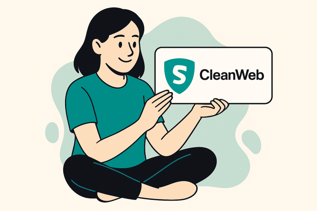 CleanWeb logo with a character